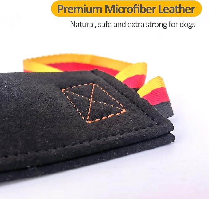 Dewonch No Stuffs Squeaky Leather Bite Tug Toy for Dog Training, K9 Puppy Stuffless Pull Toy with Handle to Build Prey Drive,Train Biting Grip,Play Tug of War Game (Squeaky Toy)