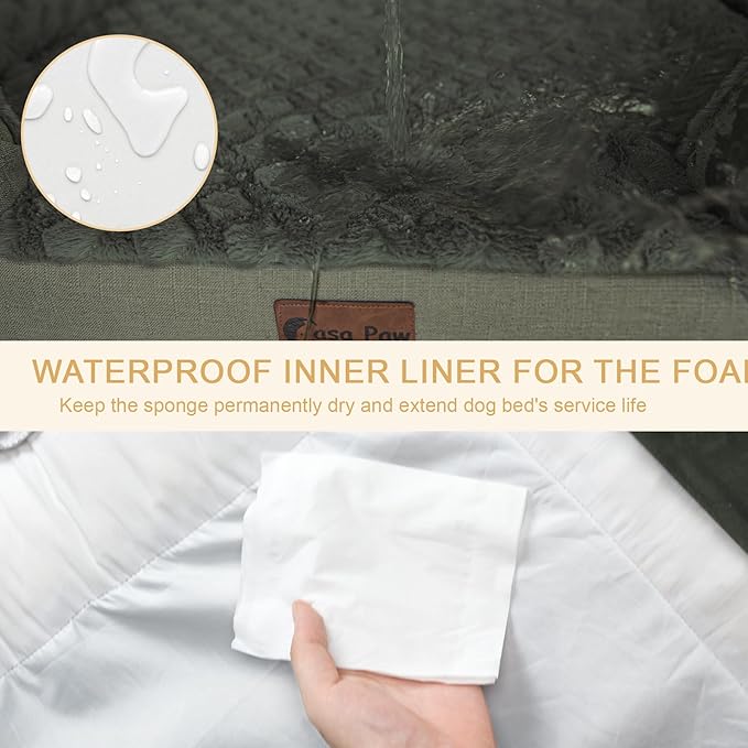 Orthopedic XL Dog Beds, Waterproof Memory Foam Big Pet Bed for Extra Large Sized Dogs 45x35Inch, Non-Slip Bottom and Egg-Crate Foam Dog Couch Bed with Washable Removable Cover, Dark Green