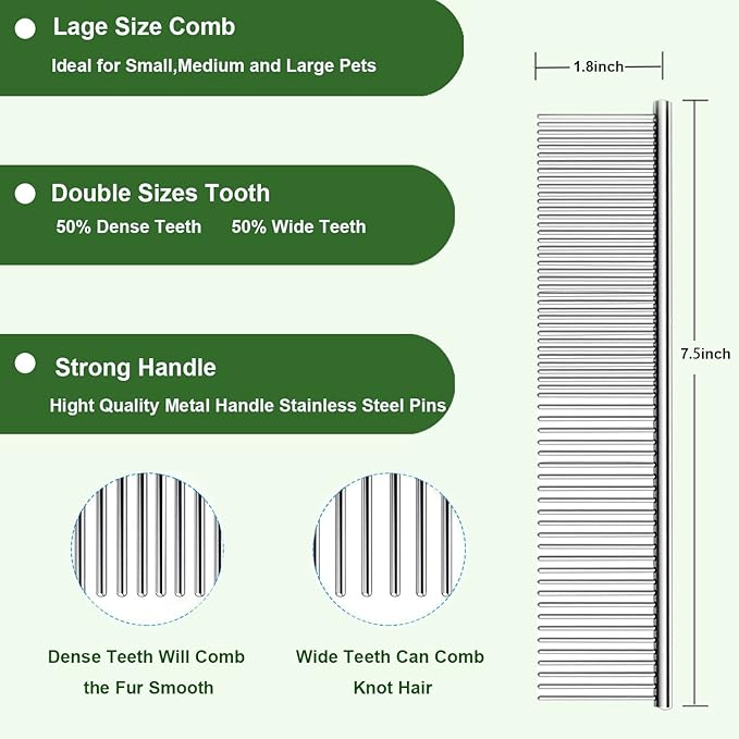 Large Slicker Dog Grooming Brush Kit - Ergonomic Wooden Handle, Long Pins for Goldendoodles, Poodles, Doodles & Haired Dogs (green)