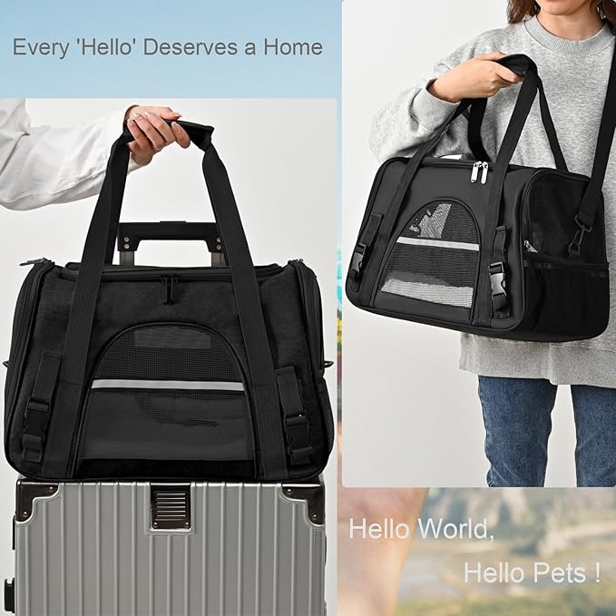 Dog Cat Carrier Soft for Small Pet Up to 16 Lbs TSA Airline Approved Travel Carrier Collapsible Puppy Car Mesh Bag 17.5 * 10.2 * 11.4 inch - Black