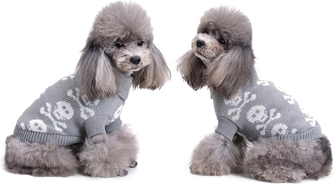 Skull Dog Sweater Holiday Halloween Christmas Pet Clothes Soft Comfortable Dog Clothes - Grey (Dog - Back Length 16")