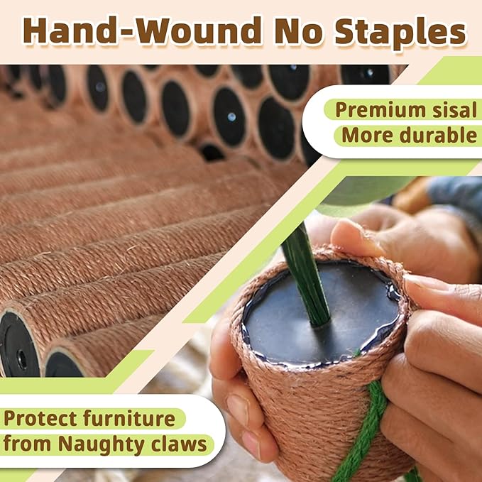 Meowoou Cat Scratching Post with Hanging Ball,23.6 inch Tall Cute Cat Toys for Indoor Cats with Sisal Rope,Palm Decor Cat Tree Tower for Kitten Scratcher Green