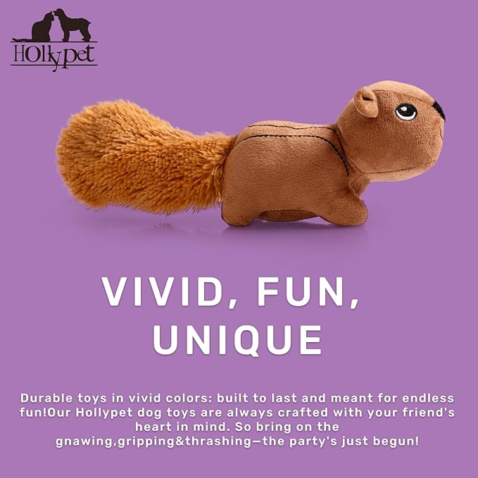 Hollypet Squeaky Plush Stuffed Durable Dog Toys, Cute Puppy Chew Toys for Small, Medium and Large Breed Dogs, Squirrel