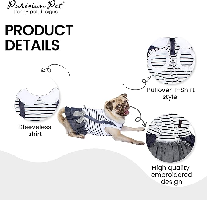 Parisian Pet Preppy Chambray Skirt Dog Summer Dress - Sleeveless Dog Outfit for Large Girls