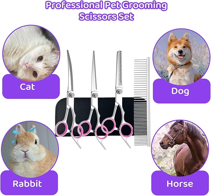 7-in-1 Grooming Kit for Dogs at Home with Stainless Steel Scissors Professional Dog Grooming Scissors Ergonomic Dog Shears for Grooming Perfect for Small and Large Dogs