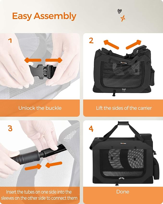 Feandrea 28 Inches Collapsible Soft Dog Crate, Portable Travel Dog Crate for Indoor and Outdoor Use, Dog Carrier Kennel with Safety Zippers, for Living Room, Car, Travelling, Black UPDC70H