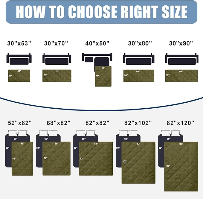 Smiry Waterproof Dog Blanket, Reversible Dog Bed Cover Pet Blanket, Soft Pet Couch Covers for Sofa Washable, Bed Couch Sofa Furniture Protector for Puppy Cat Kids (30"x80", Green/Navy)