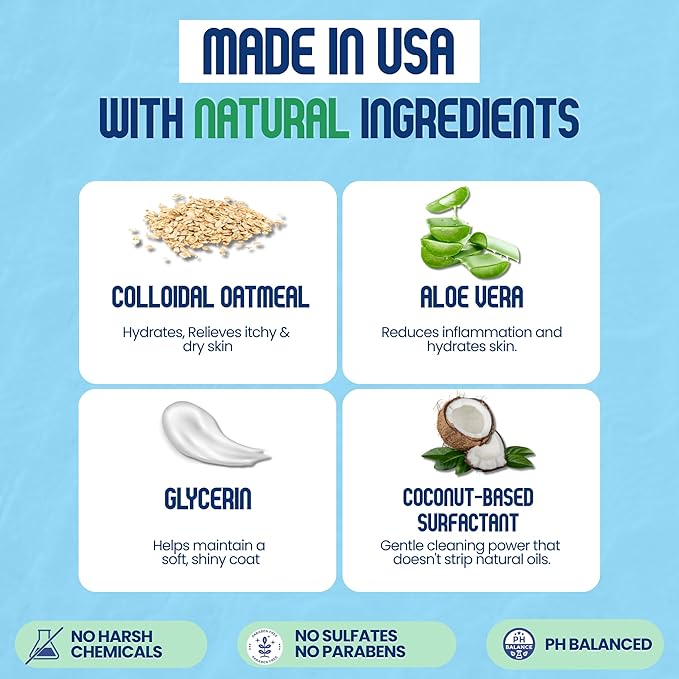 Organic Dog Shampoo - Puppy Oatmeal Shampoo for Itchy Skin Relief - Hypoallergenic for Sensitive Skin, for Dogs of All Ages, Deodorizes, Tearless, Made in USA, 16oz (Vanilla Ice Cream)