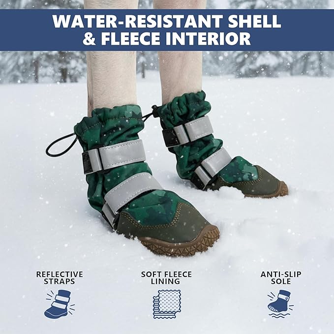 Spark Paws Dog Shoes, Waterproof Dog Boots for Medium to Large Dogs, Non Slip, Breathable Dog Booties and Paw Protectors - 4PCS Doggie Hiking Boots with Reflective Straps, Green Camo, Size 1
