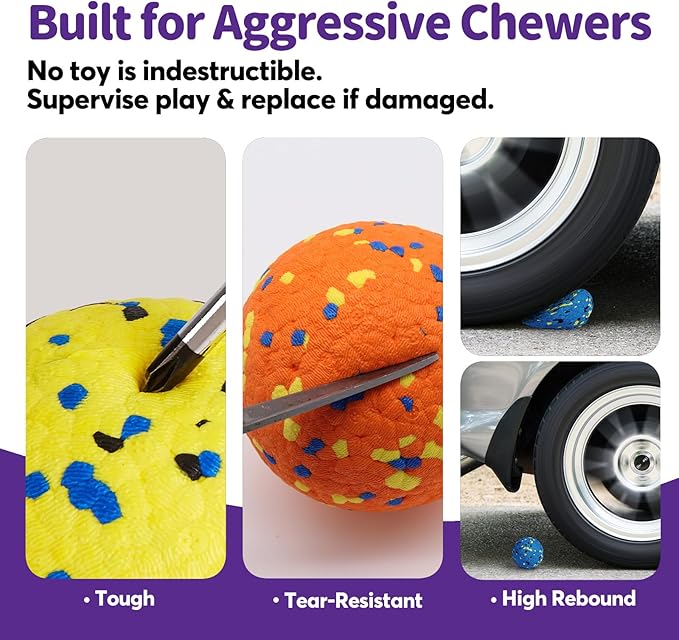 Dog Balls Tennis Ball for Aggressive Chewers, Dog Bouncy Balls Chew Toys Water Toy Fetch Ball for Large Medium Small Puppies, 3 Pack 3.15''