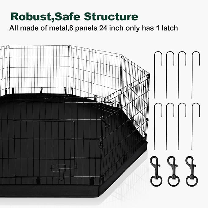 PJYuCien Dog Playpen - Metal Foldable Dog Exercise Pen, Pet Fence Puppy Crate Kennel Indoor Outdoor with 8 Panels 24”H & Bottom Pad for Small Medium Pets