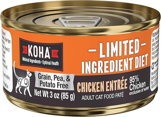 KOHA Limited Ingredient Diet Chicken Pate for Cats - Single Meat Wet Cat Food for Sensitive Stomachs - Pate Cat Food with No Fillers - 3oz Pack of 24