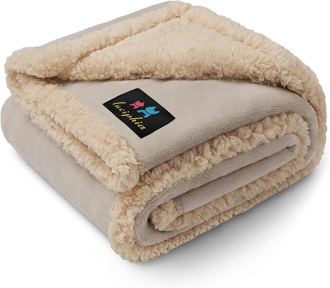 Luciphia Waterproof Pet Blanket, Liquid Pee Proof Dog Blanket for Sofa Bed Couch, Reversible Sherpa Fleece Furniture Protector Cover for Small Medium Large Dogs Cats, Dark White Queen Size（90" x 82"）