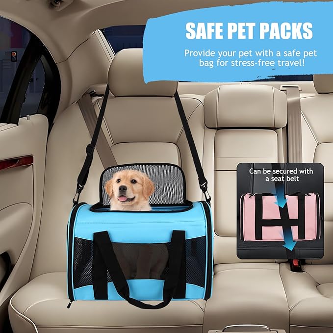 Carriers Soft-Sided Pet Carrier Large Carrier for Medium Large Cats Dogs Under 35Lbs,Breathable Ventilated Design,Collapsible Roomy Carrier with Airline Approved(X-Large,Blue)