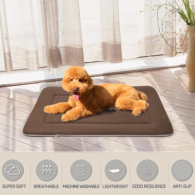 Magic Dog Large Dog Bed - Soft Crate Pad, 42 Inch Machine Washable Pet Bed Kennel Pad with Non-Slip Bottom, Dark Coffee