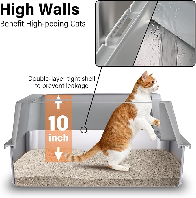 Stainless Steel Cat Litter Box with Lid,XL Extra Large Litterox for Big Cats with High Sided,Non-Sticky,Easy Cleaning, Include Litter Mat &Scoop,23x14.6x9.9in