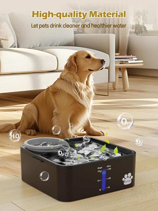 Kastty 2 Gallon Dog Water Fountain Ultra Large/Wide Pet Fountain BPA-Free Premium Dog Water Bowl Dispenser with 5 Filtration Safe Pump& LED Shortage Reminder, Large Dogs Cats& Multi-Pet Home
