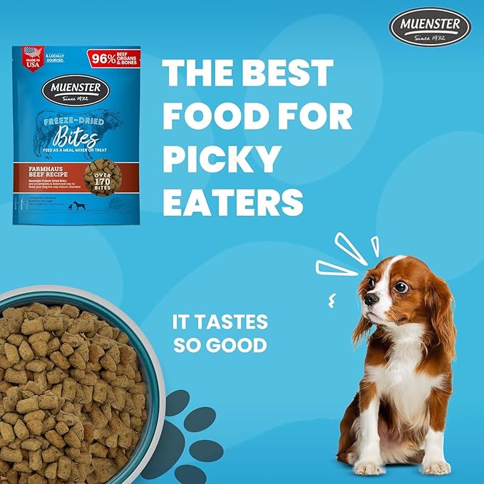 Muenster Freeze Dried Beef Bites - Dog Food, Treat, Mixer or Topper (5oz) - Grain-Free