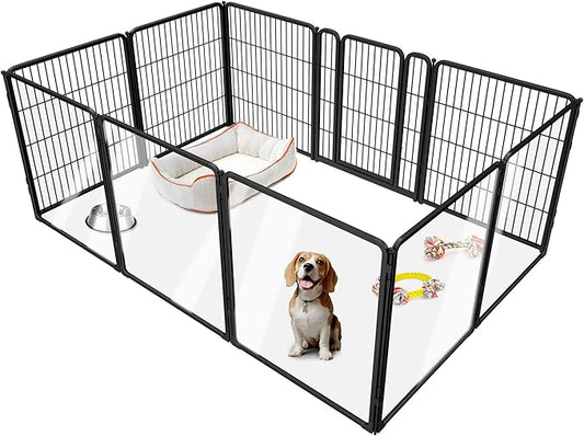 FXW Pawadise Acrylic & Wire Mesh Indoor Dog Playpen, Heavy Duty 32 Inch 10 Panels Metal Dog Pen for Small and Medium Dogs, Black│Patented