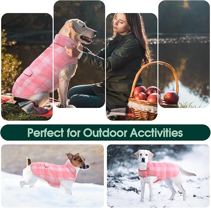 Kuoser Reversible Winter Coat, British Style Jacket for Medium and Large Dogs - Warm Windproof Puppy Cold Weather Clothes Vest, Pink L