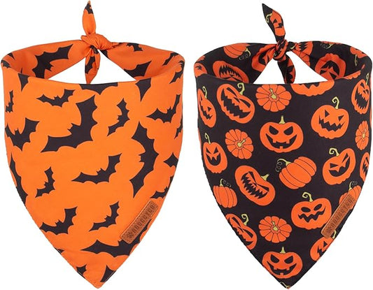ADOGGYGO Halloween Dog Bandana, Pumpkin Bat Pet Scarf, Premium Durable Fabric, Orange Black Halloween Bandanas for Large and Extra Large Dogs Pets (X-Large)