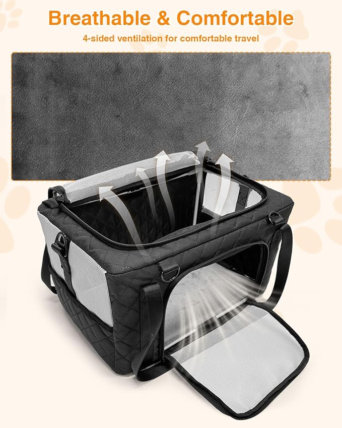 PETUX Small Cat Carrier - Pet Carrier Airline Approved for Kitten Under 10 lb - Escape-Proof, Foldable and Portable Cat Carriers with Removable Bag and Safety Buckle for Travel, Vet Visits - Grey