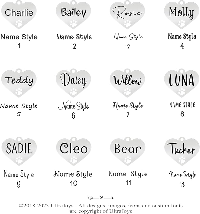 Ultra Joys Dog Tags Personalized for Pets - Hollow Paw Custom Pet ID Tag - Engraved Dog Tag for Small, Large Dogs - Small Heart in Silver