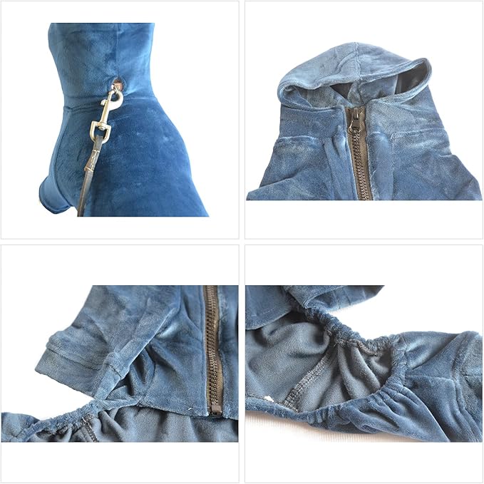 Dog Pajamas Pet Jumpsuits PJS for All Seasons, Velvet Dog Hoodies 4 Legs Four Feet Dog Onesies Stylish PJS Puppy Costume Cotton Liner Warm Pet Clothes for Small Medium Large Dogs Darkblue L