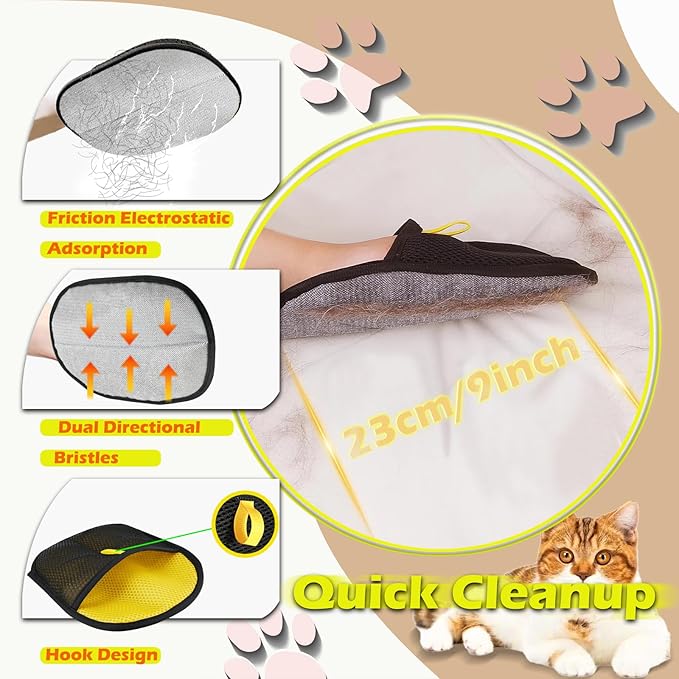 3 Pack Pet Hair Removal Gloves, Pet Grooming Glove, Reusable Cat Dog Electrostatic Hair Remover Grooming Mitten, for Cleaning Pet Hair From Sofas, Clothing, Carpets, Furniture, and Car Seats