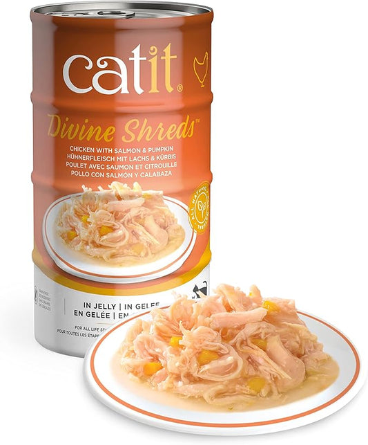 Catit Divine Shreds in Jelly, Premium Wet Cat Food, Chicken with Salmon & Pumpkin, 1 Count (Pack of 1)