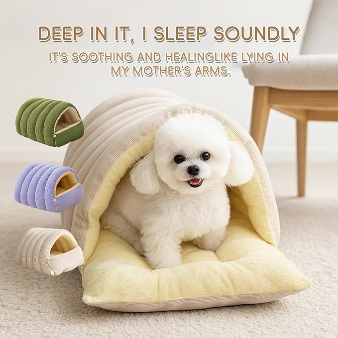 Cutypet Winter Cave, Cutypet Cat Winter Cave, Cute Cat Beds for Indoor Cats, Disassembled Design for Easier Cleaning, with Hair Remover, Suitable for Cats and Small Dogs (Green+Purple, Large)