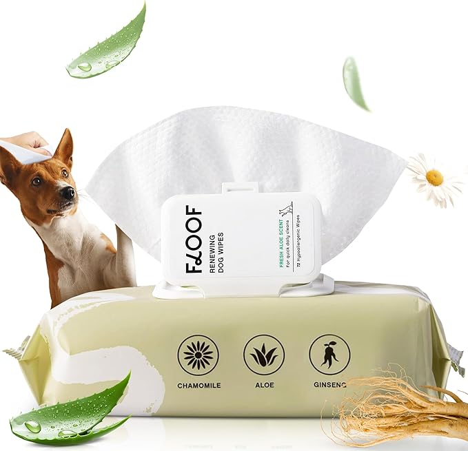 Hypoallergenic Renewing Dog Wipes - Grooming Natural Fresh Aloe Wipes for Paws, Face, Skin, Eyes, Ears, Butt - Perfect for Puppy & Adult Dogs - Vet Dermatologist Formulated - Extra Thick (72 Count)