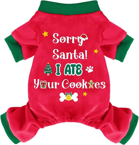 Dog Christmas Pajamas Soft Lightweight Velvet Dog Outfit Warm Pet Winter Clothes for Small Medium Large Pet Dogs Cats (Small, Sorry Santa,I ate Your Cookies)
