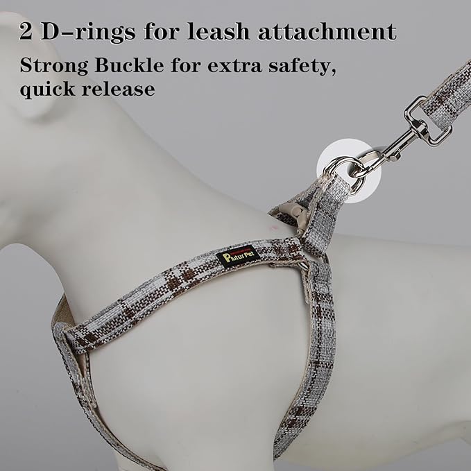 Plutus Pet Cotton Hemp Step in Dog Harness, Sustainable, Lightweight and Escape-Proof, Quick Fit Dog Harness for Puppy Small Medium and Large Dogs, Gray Plaid, L