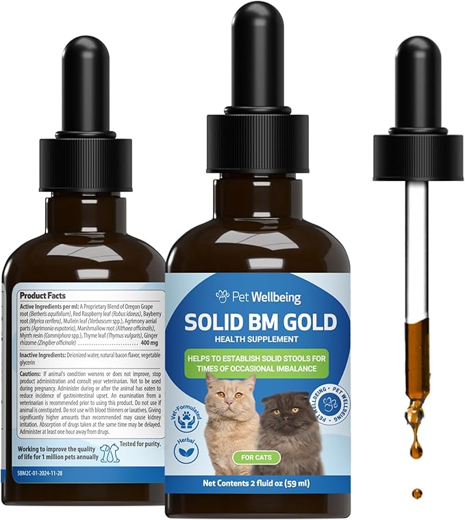 Pet Wellbeing Solid BM Gold for Cats - Supports Healthy Digestive Function, Solid Stools, Normal Bowel Movements, Bayberry- Veterinarian-Formulated Herbal Supplement 2 oz (59 ml)