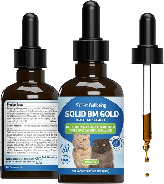 Pet Wellbeing Solid BM Gold for Cats - Supports Healthy Digestive Function, Solid Stools, Normal Bowel Movements, Bayberry- Veterinarian-Formulated Herbal Supplement 2 oz (59 ml)