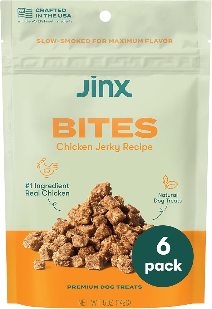 Jinx Chicken Bites, Soft Jerky Dog Treats, Slow-Smoked Real Chicken, Low-Calorie and Packed with Flavor, No Fillers, Bite-Sized Snack, 5oz, 6 Pack