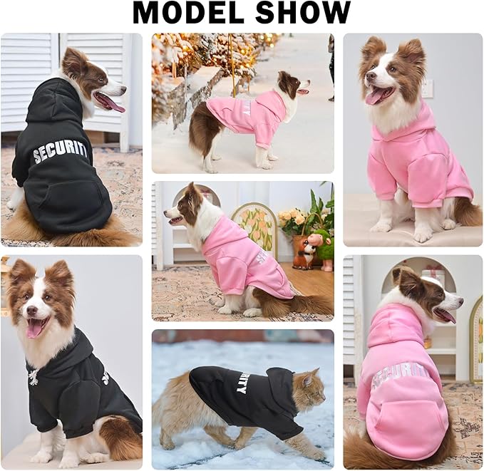SCENEREAL Security Dog Hoodie Sweater for Large Medium Small Dogs, Embroidered Dog Clothes with Hat Pockets and Leash Hole, Soft Warm Fleece Pets Cold Weather Halloween Costumes for Boys Girls