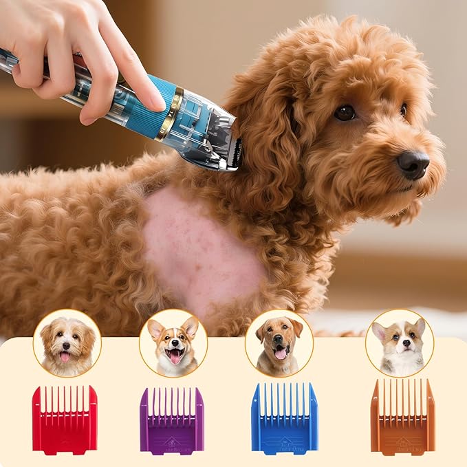 Dog Clippers for Grooming Thick Hair with Detachable Blade,50dB Low Noise Cordless Pet Thick Coats Trimmer with Titanium Blades,IPX5 Waterproof Dog Shaver for Dogs/Cat/Pets