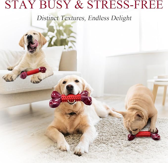 Apasiri 3-Pack Tough Dog Chew Toys for Aggressive Chewers, Beef-Flavored Dog Bones for Large Breed, 8" Nylon & Rubber Chew Toys Long-Lasting Play