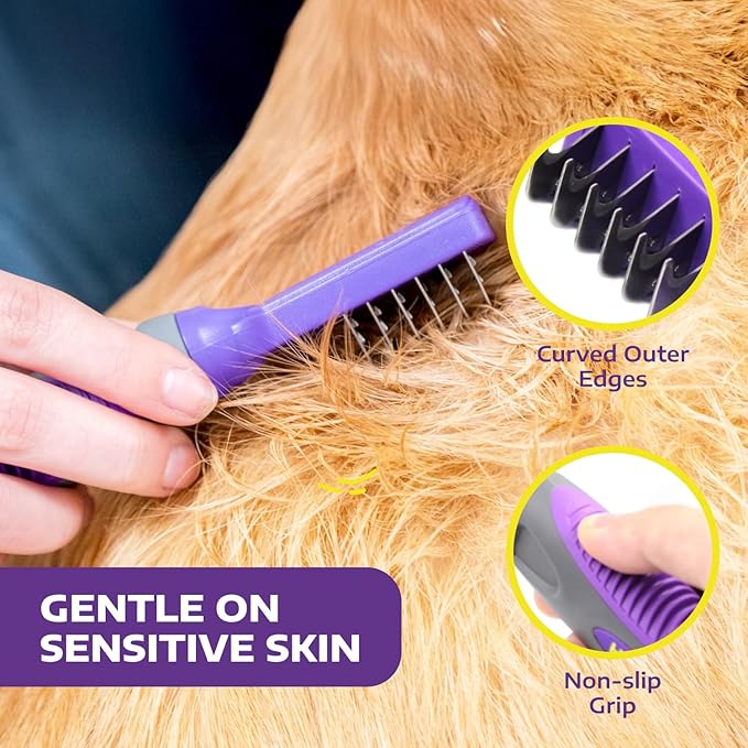 Dematting Comb for Dogs by Hertzko - Grooming Tool for Long and Short Haired Pets - Matted Cat Fur Remover for Small Dogs, Cats, and Rabbits - Tangle and Knot Remover Brush