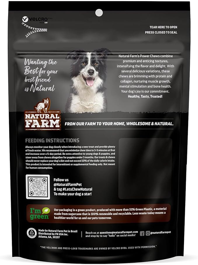 Natural Farm Power Bully Sticks Dog Chews (6”,8 Ounces), 2-in-1 Power Chews: Premium Beef Cheek Wrapped in Beef Pizzle, Double Chewing Time, Promotes Dental Health, Great for Medium Dogs