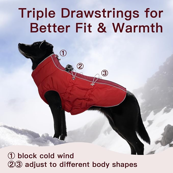 Dog Coat Winter Warm Dog Jackets for Large Dogs Reflective Snowsuit with Harness Fleece Dogs Snow Jacket Waterproof Pet Clothes for Cold Weather