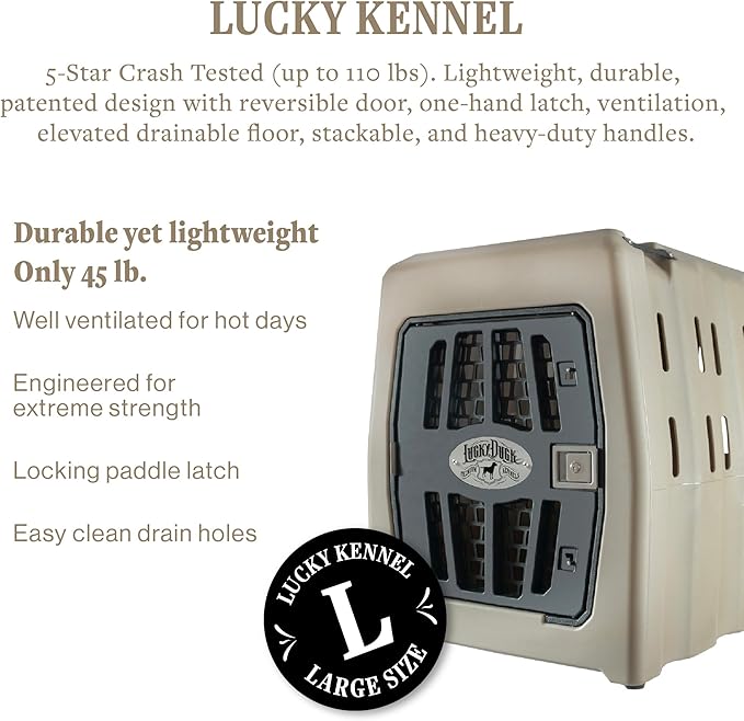 Lucky Dog Kennel, Durable Crash Tested Portable Dog Crates, Large, Tan