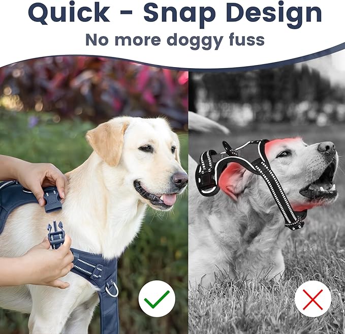 No Pull Dog Harness, Reflective Puppy Vest for Small Medium Large Sized Dog(Prussian Blue,L)