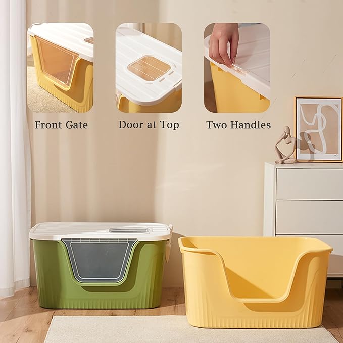 Vealind Cat Litter Box Lid with Clear Door Only Fit for Vealind XXL Cat Litter Pan, Top Entry Litter Box with Lid