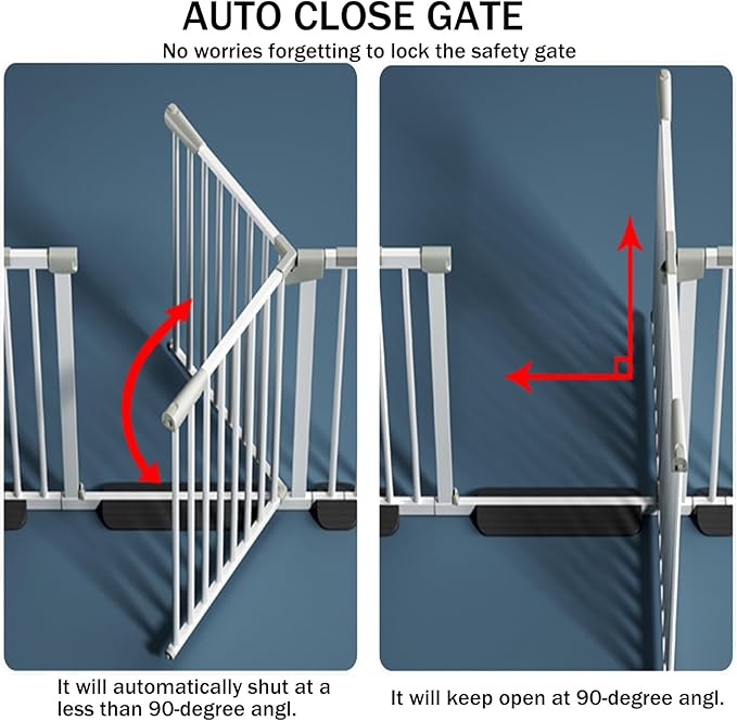 51 Inch Extra Tall Baby Gate Auto Close Cat Gate Adjustable 29.92"-43" Wide Pressure Mounted Pet Gate for Doorways,Stairs, House (White, 51.18 inch)