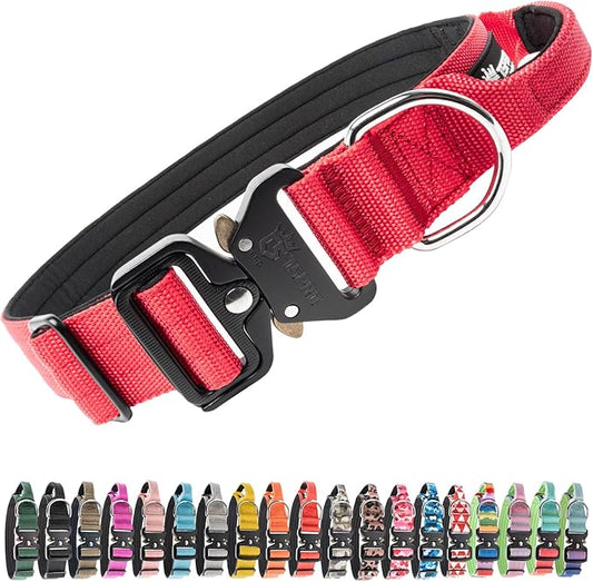 TSPRO Premium Dog Collars Tactical Dog Collar with Handle and Heavy Duty Quick-Release Metal Buckle Durable Thick and Adjustable for Medium to Large Dogs (Red L)