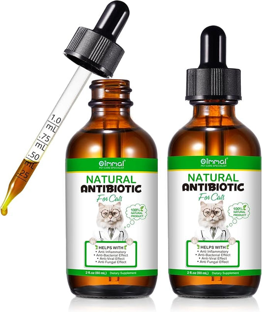 Natural Antibiotics for Cats, Antibiotic Liquid Drops Helps Immune System, Cat Antibiotic Supports Allergy Relief, Itching & UTI, Pet Health Supplies Multivitamins, Chicken Flavour - 4 Fl Oz / 2 Pack
