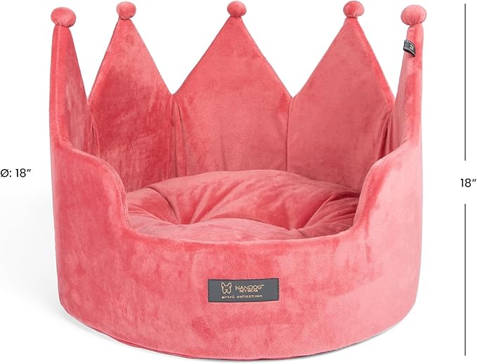 NANDOG Pet Gear Crown Cozy Round Dog and Cat Bed Collection Washable Indoor Pet Bed for Small Breeds -Soft Bed Fits in Crate or Kennel - Made of Ultra Soft Micro-Plush Material (Royal Pink Prive 18")